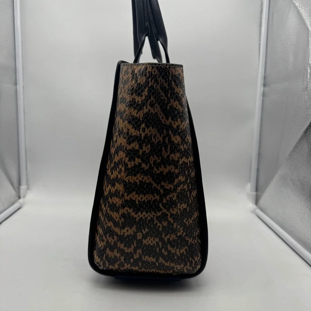 Coach Troupe Navy Blue and Leopard Print Leather Tote Bag Handbag Satchel Purse‎